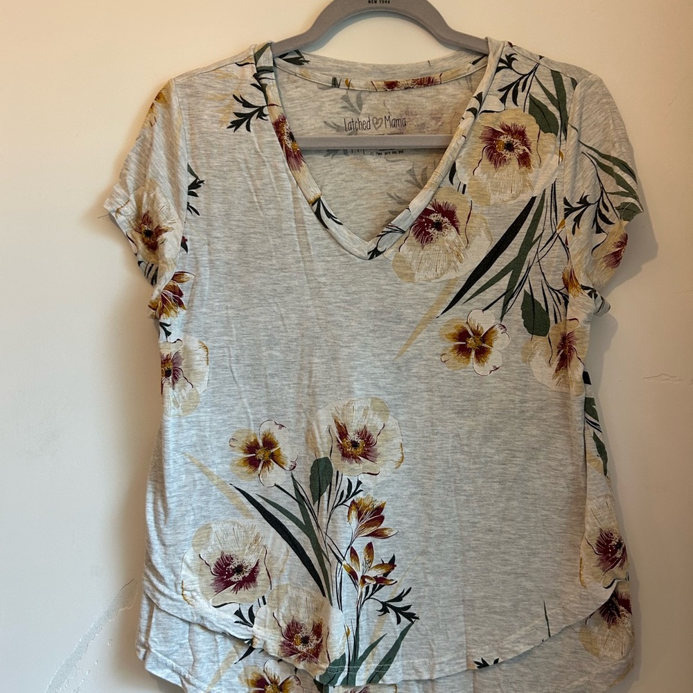 Latched Mama Grey Floral Short Sleeve Shirt